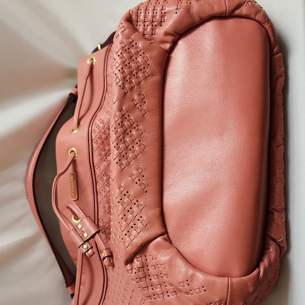 Coach Madison Marielle Pink Woven Leather Drawstring Slouch  Bucket Bag - Picture 15 of 15